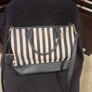 Ralph Lauren Navy and Cream Striped Satchel